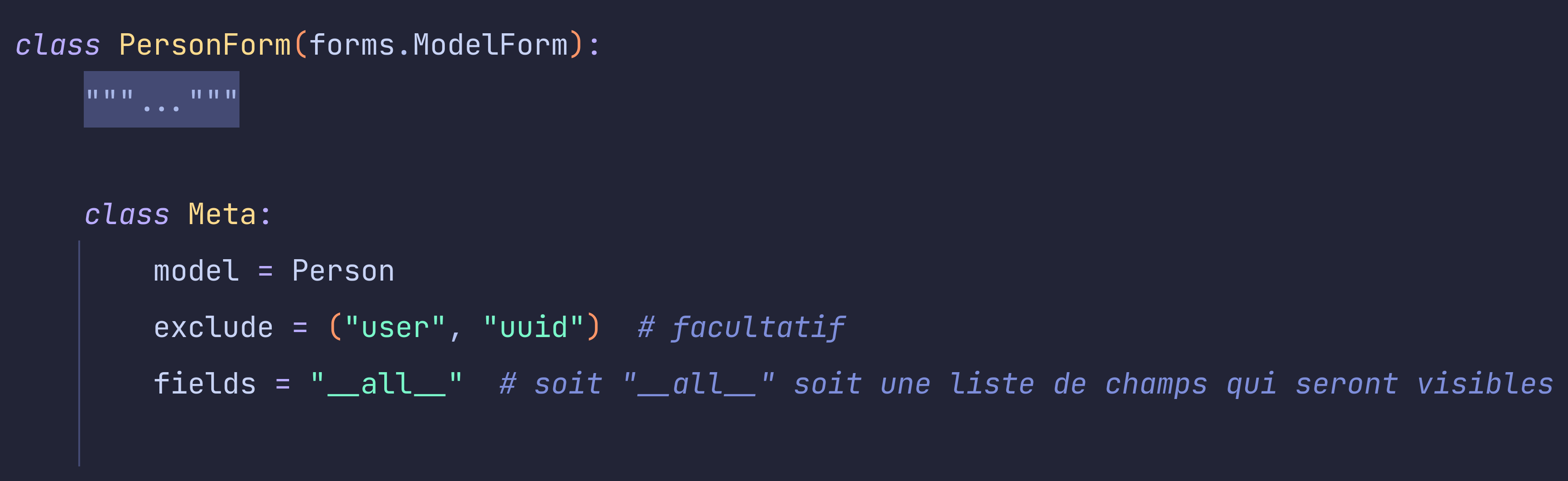 Définition d'un formulaire de modèle