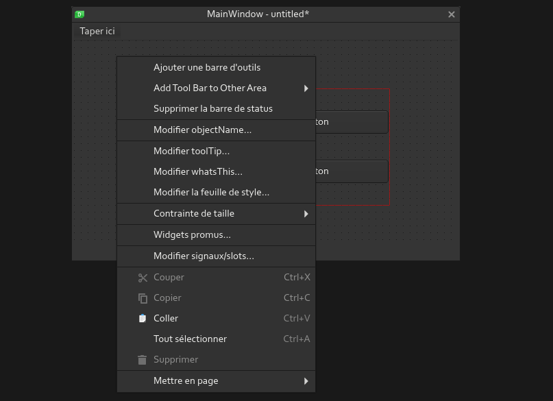 Tout mettre dans un layout associé au widget central