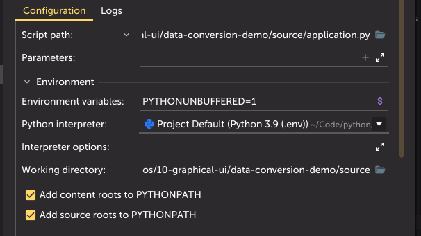 Dialogue de configuration de lancement de scripts